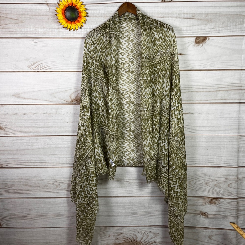 Funky Monkey‎ Olive Green Ikat Print Viscose Shawl Wrap with Fringe 72x38